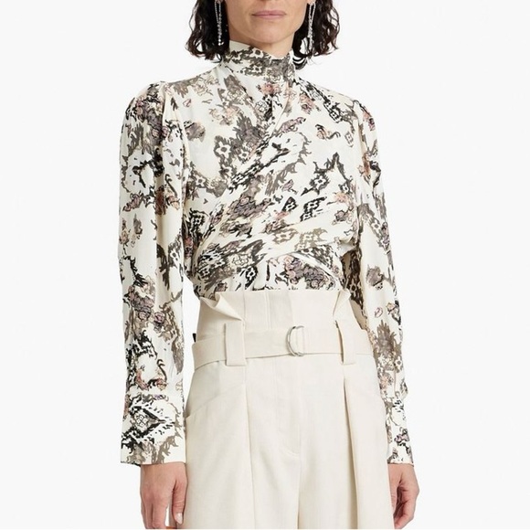 IRO Sakari Wrap Effect Printed Crepe de Chine Blouse Mock Neck FR 34 (US2) - Picture 2 of 13